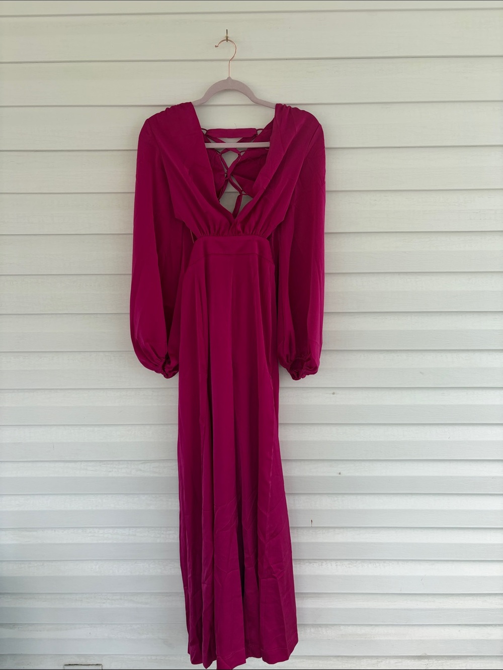 NWT AKIRA Hot Pink Satin Jumpsuit with Lace-Up Back Glam Wide Leg Statement - Picture 6 of 16